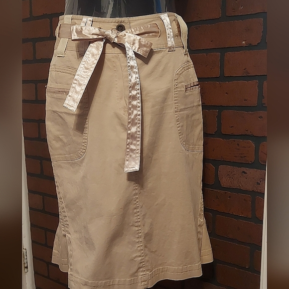 Della Spiga Cream Skirt 6 Satin Bow Belt Pencil Fit Coquette Femcore Corporate - Picture 3 of 12